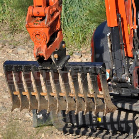 mini excavator rake attachments|fang rake for mini excavator.